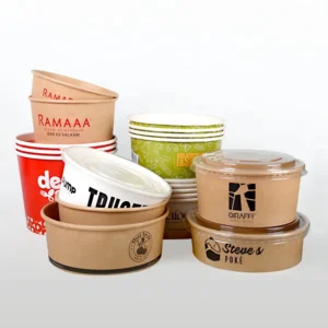Take Away Paper Container Salad Bowls 500ml~1500ml Disposable Kraft Paper Round Bowl for Food Packaging