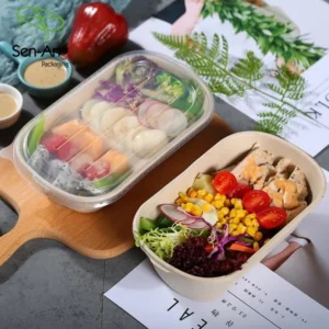 Bowl Oval Pulp Box Lid One Cell Food Multi Grid Bagass Lunch Sugarcane Bagasse Clamshell Container