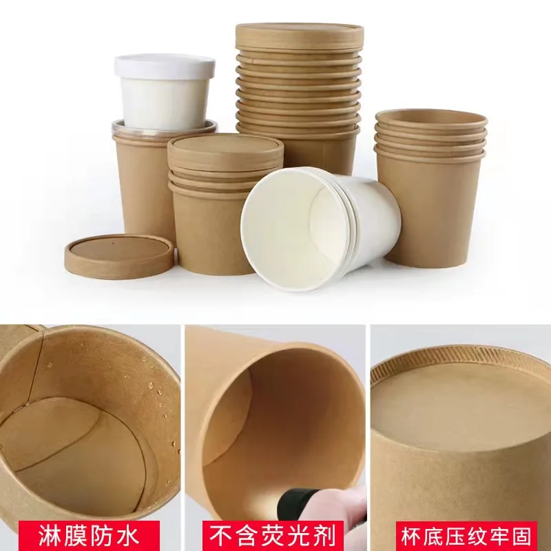 Bio Kraft Paper Soup Container Disposable Soup Cup Bucket Paper Bowl With Lid Take Away Box Food Container - Image 4