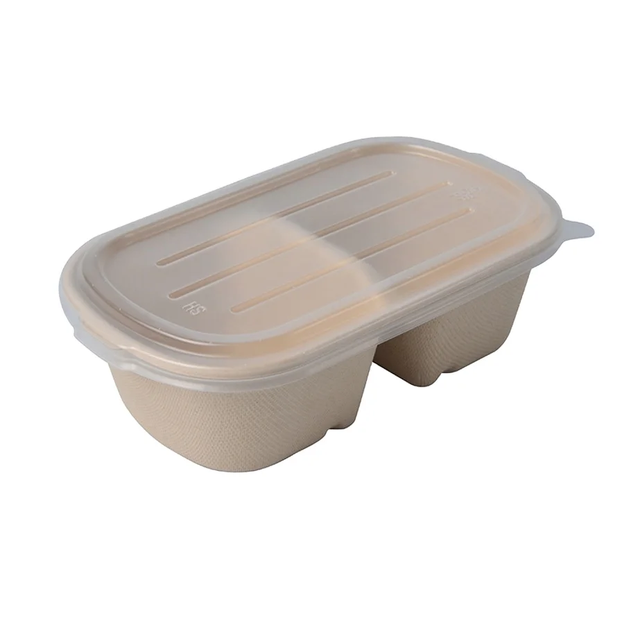 Wholesale 850Ml Plate Lunch With Take Away Hamburger Sugarcane Way Meal Food Lid Bagasse Pulp Packing Box