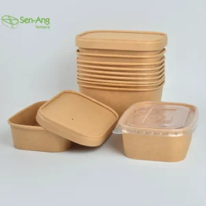 Quarter Salad Square Rectangular 1000Ml Take Out Paper Soup With Lid Kraft Bowl