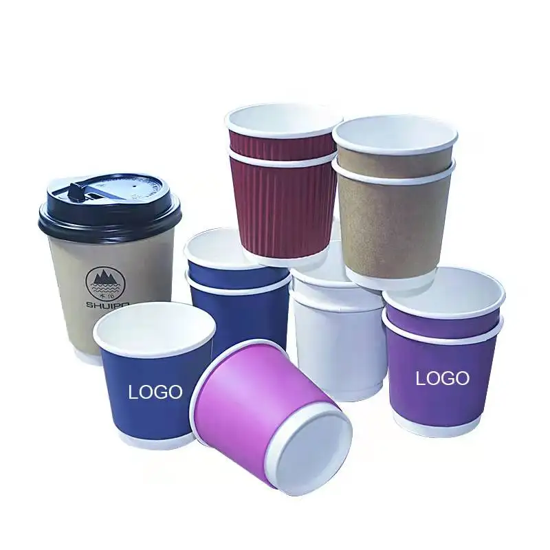 Eco Friendly Disposable Double Wall Craft Paper Coffee Cup with Lid 12 oz for Wine & Tequila - Image 3