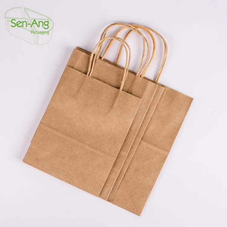 Best Selling 50 Pc Shopping Promotion Supermarket Your Own Logo Flexo Printed Eco-friendly Recyclable Kraft Paper Bags