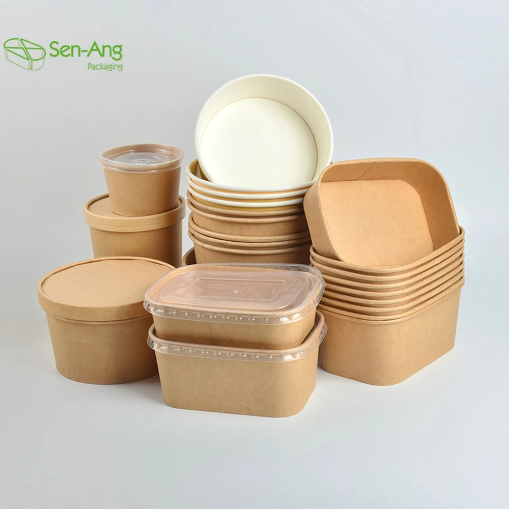 Best Price White and Brown Marble Salad Fruit Pp Lid Disposable Take Away Kraft Paper Bowl - Image 2