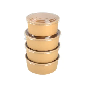 Round Circular 1100ml Packaging Boxes Kraft Paper Bento Bowl Take Away Salad Ramen Soup Container 500ml 750ml 1000ml