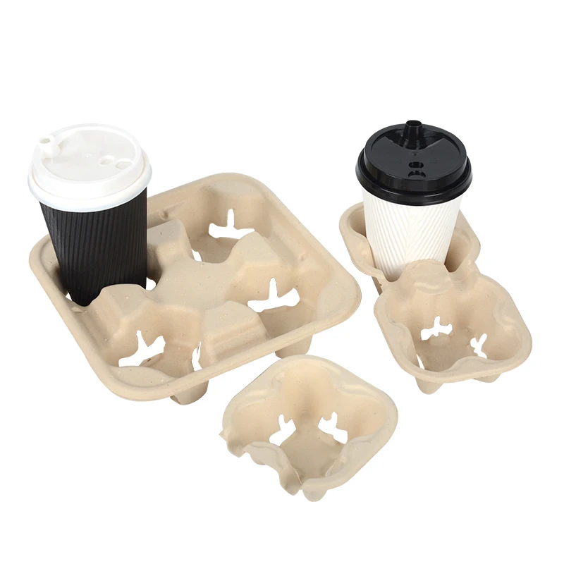 Sugarcane Bagasse Cup Holder Custom Corrugated Disposable Paper Cup Holder Tray Wholesale Recyclable Beverage Carrier - Image 5