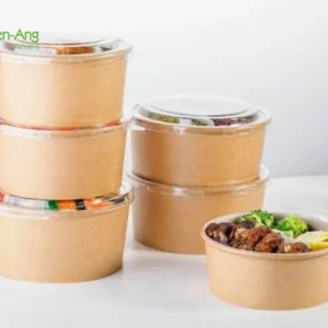 Eco Friendly Disposable Customizable Kraft Paper Salad Bowl PP Paper Lid Custom Sizes (6/8/12Oz)