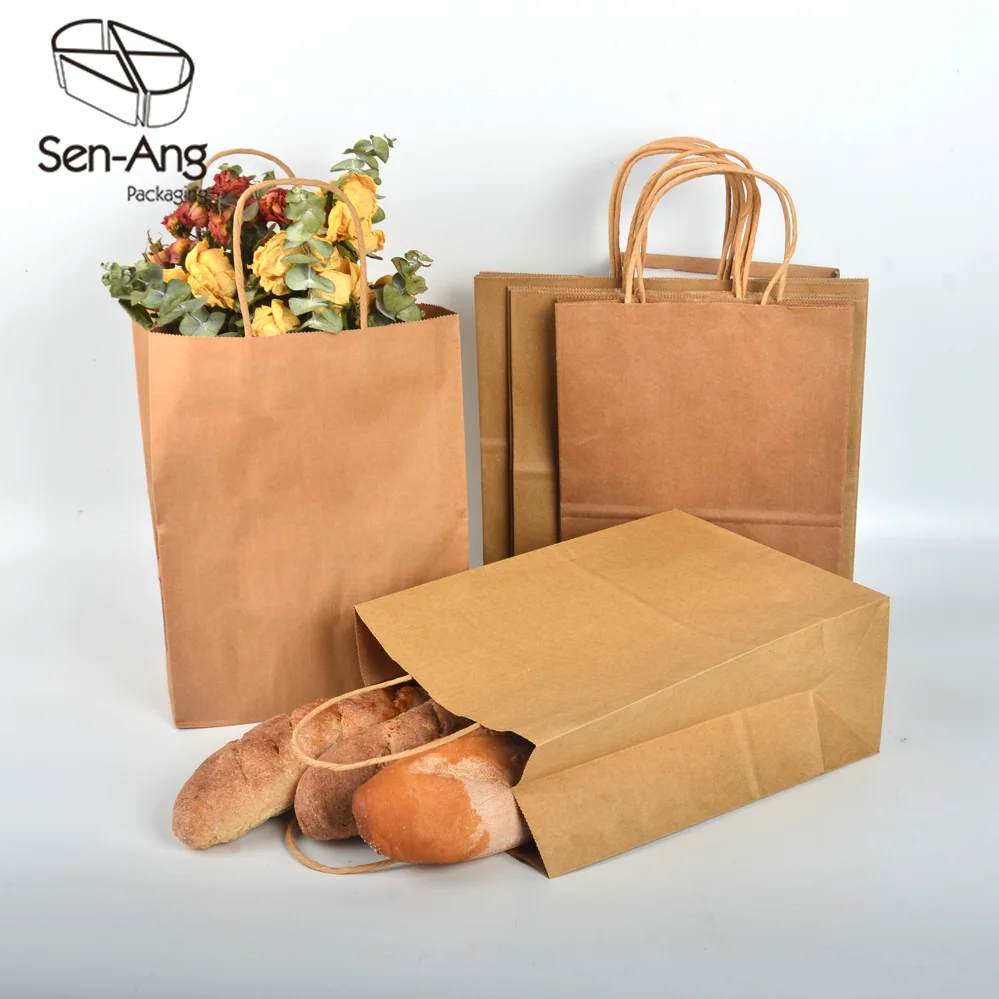 Custom Printed Your Own Logo White Brown Kraft Gift Craft Shopping Paper Bag With Handles