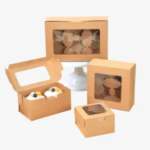 Kraft White Cardboard Muffin Box with Window for Cupcakes Bakery Paper Sushi Snacks Cookies Stamping Embossing Box Folders