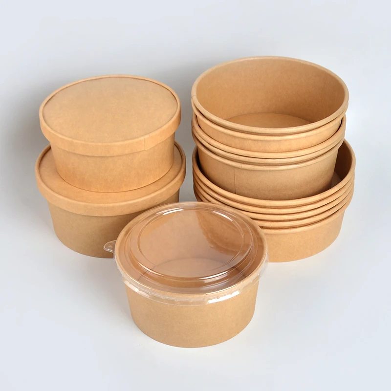 ODM OEM Disposable Round Brown Eco-Friendly Camping Customizable Kraft Paper Salad Bowl with PP/Paper Lid - Image 5