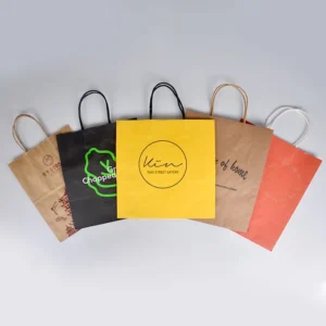 Wholesale Fancy Wedding Party Giveaway Greaseproof Kraft Bags Handle for Pizza Sushi Eco-Friendly Christmas Brown Gift