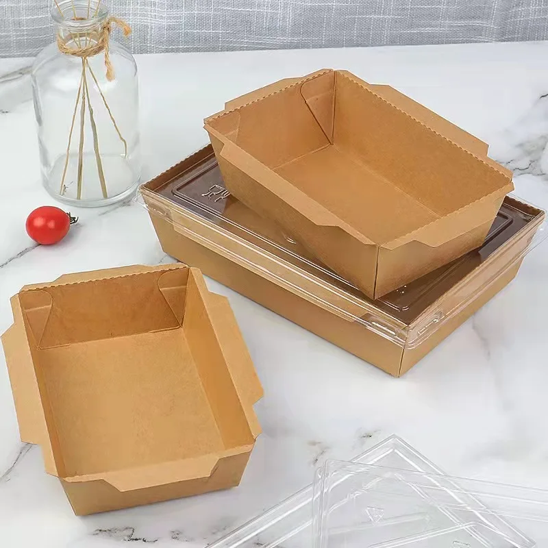 Wholesale Restaurant Take Away Food Bowl Disposable Kraft Paper Square Bottom Salad Bowl Lunch Box With Lid - Image 2