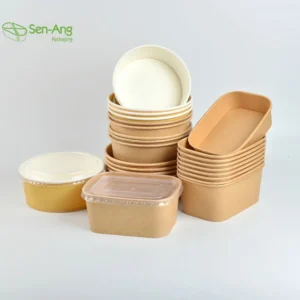 in Stock Brown Disposable Eco-Friendly Recyclable Kraft Paper Salad Bowl PP/Paper Lid 1000ml Capacity for Cookie Sugar