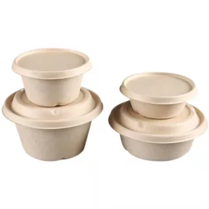100% Biodegradable Round Food Container Disposable Soup Bowl Bucket With Lid