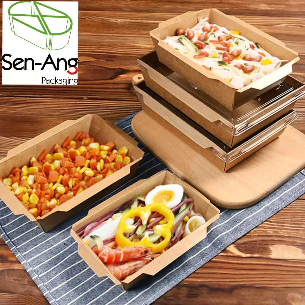 Wholesale Restaurant Take Away Food Bowl Disposable Kraft Paper Square Bottom Salad Bowl Lunch Box With Lid - Image 6