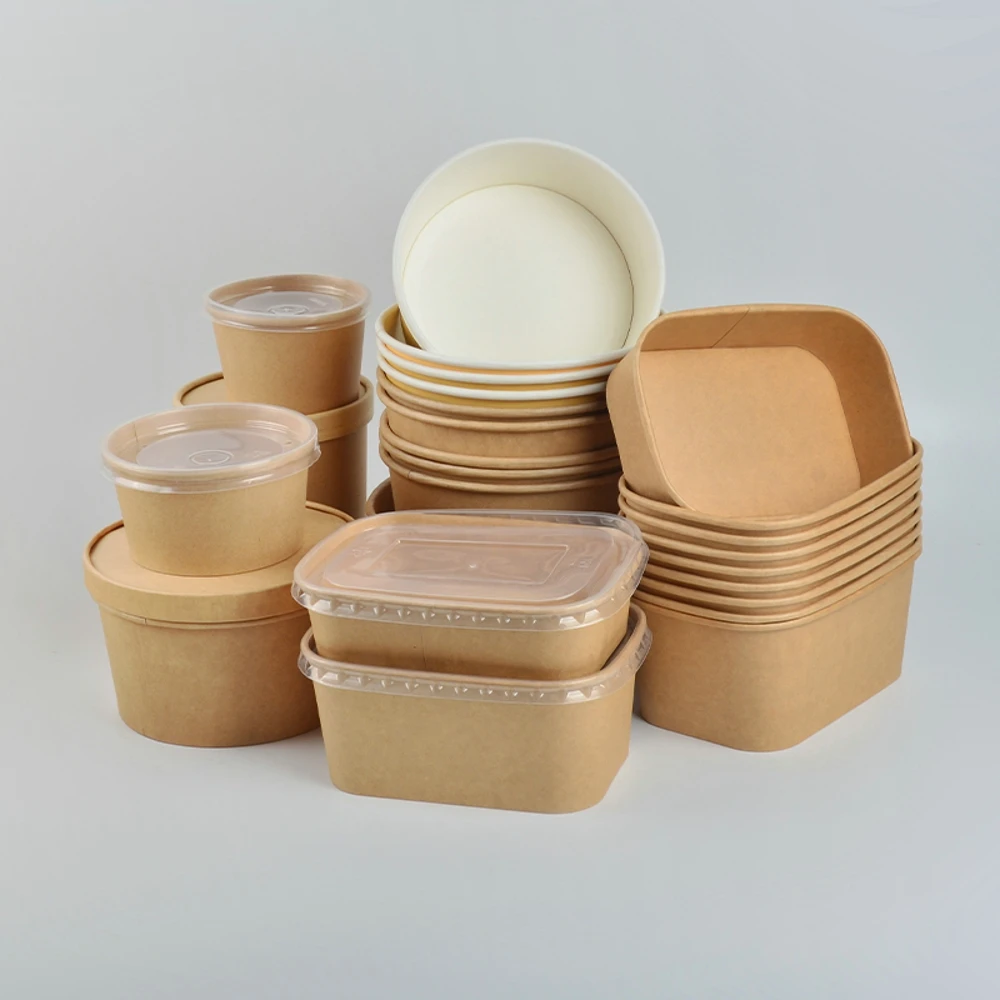 ODM OEM Disposable Round Brown Eco-Friendly Take Away Fast Packaging Kraft Paper Salad Bowl with Lid - Image 6