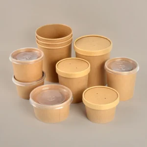 New Product Kraft Paper Round Pet Lid Disposable Food Container Packing White Salad Bowl
