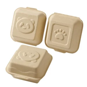 Custom Takeaway Lunch Packing Fries Fast Food Container Biodegradable Sugarcane Hamburger Burger Cartoon Bagasse Bear Box