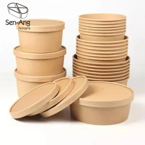 Best Selling Recyclable Kraft Salad Bowl Lid Cover Round Dessert Soup Container Disposable Paper