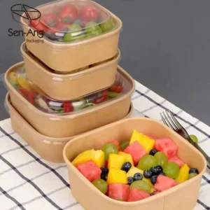 New Arrival White Square Rectangular Lid Cover Round Dessert Soup Bucket Paper Salad Bowl Manufacturer