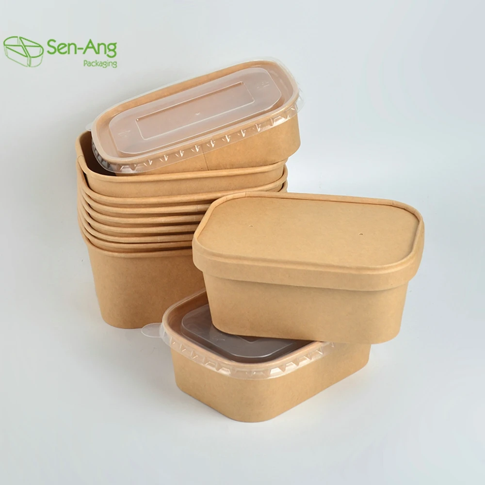 Factory Square Salad Takeaway Container Away Box Lid Take Way Quarter 1500Ml Kraft Paper Bowl - Image 2