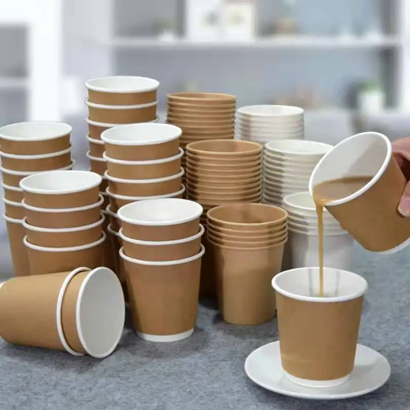 Eco Friendly Disposable Double Wall Craft Paper Coffee Cup with Lid 12 oz for Wine & Tequila - Image 2