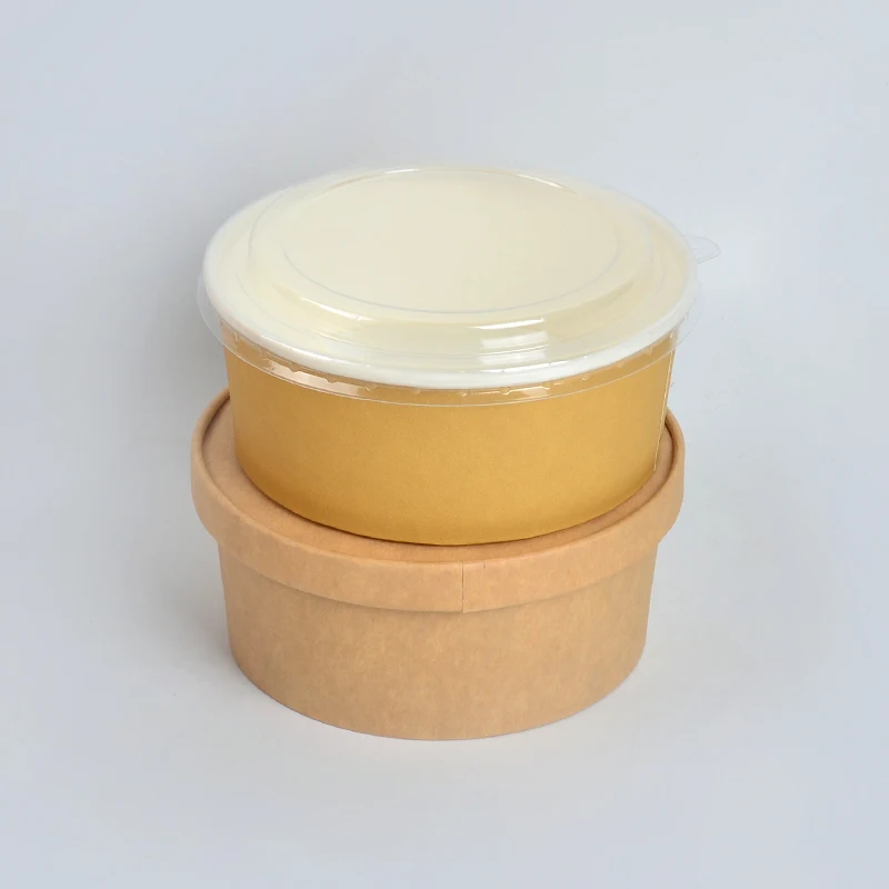 ODM OEM Disposable Round Brown Eco-Friendly Camping Customizable Kraft Paper Salad Bowl with PP/Paper Lid - Image 3