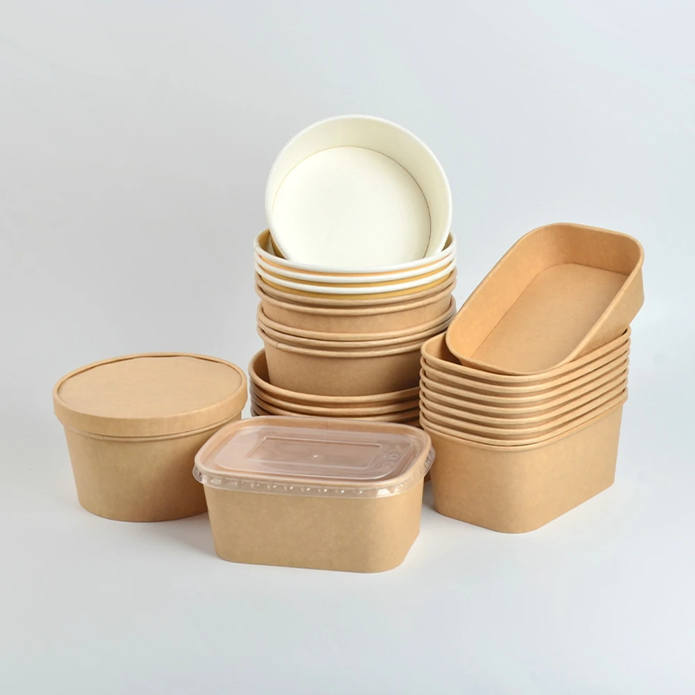 ODM OEM Disposable Round Brown Eco-Friendly Take Away Fast Packaging Kraft Paper Salad Bowl with Lid