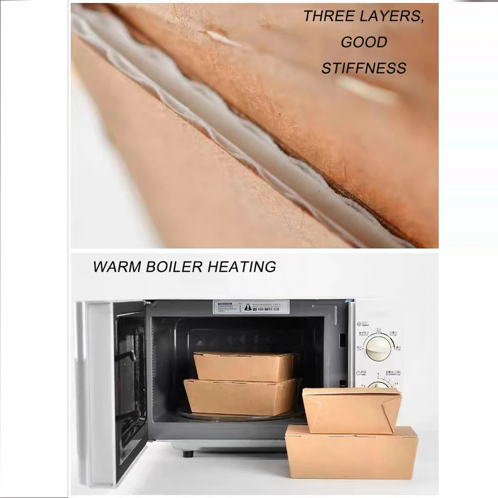 Wholesale Compartment Large Takeaway Paper Container Lunch With Lid Takeway Food Kraft Box - Image 3