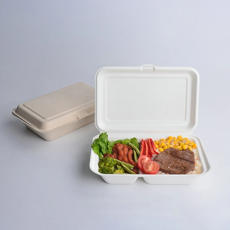 Disposable 6x6 Inch Paper Pulp Bagasse Biodegradable Hamburger Clamshell Sugarcane Box - Image 2