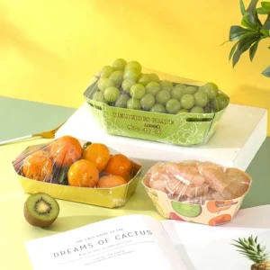 Custom Boat Shape Cardboard Cherry Blueberry Tomato Strawberry Fruit Packaging Box Disposable Paper Food Tray