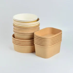 in Stock White Brown Meal Box Pp Container Cover Paper With Lid Disposable Salad Bowl