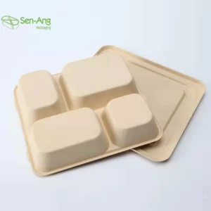 Multi Compartment Takeout Box Restaurant Togo Biodegradable Two Cell Sugarcane Pulp Container