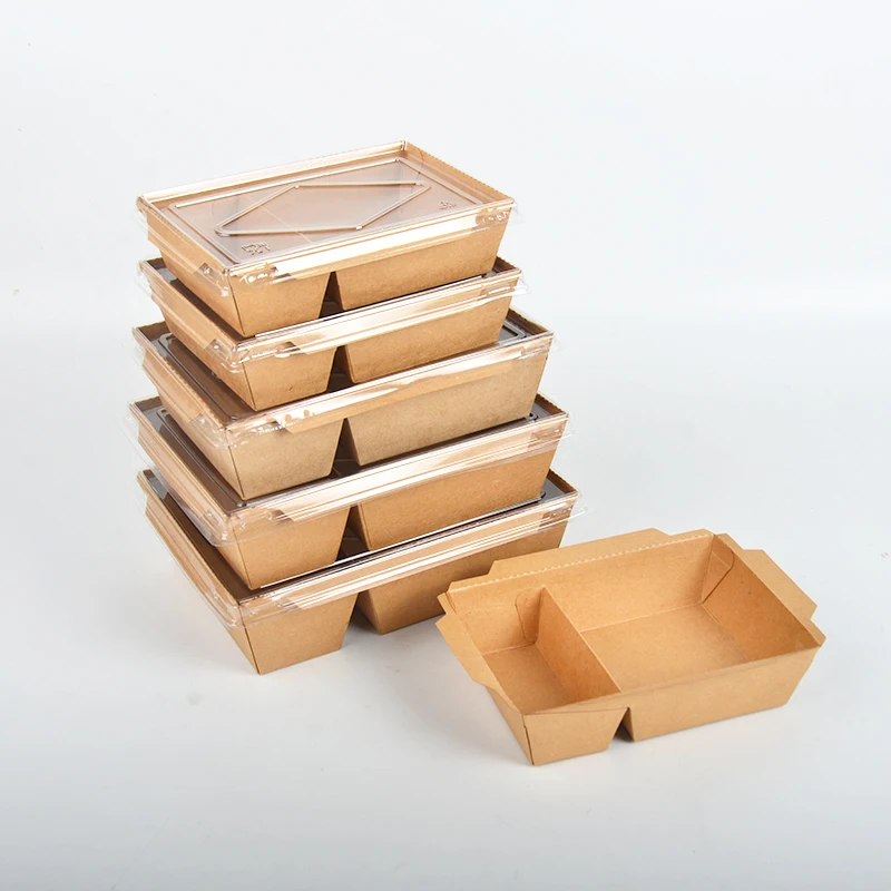 Custom Printed Eco-friendly Kraft Paper Lunch Bento Box with Matt Lamination Double Cells for Sushi & Noodle Packaging - Image 3