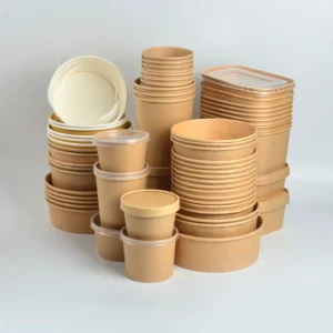 ODM OEM Emballages Alimentaires Round Brown Biodegradable Eco-Friendly Take Away Salad Fast Packaging Kraft Paper Bowl