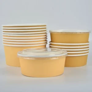 Factory 500 750 1000Ml Pla Coating With Lid Round Kraft Paper Salad Bowl
