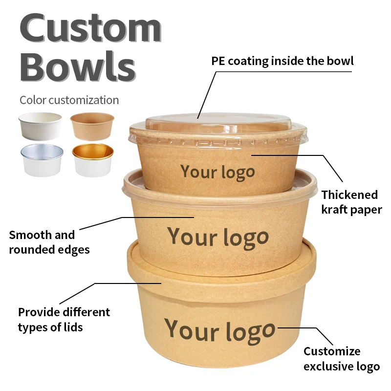 Round Circular 1100ml Packaging Boxes Kraft Paper Bento Bowl Take Away Salad Ramen Soup Container 500ml 750ml 1000ml - Image 3
