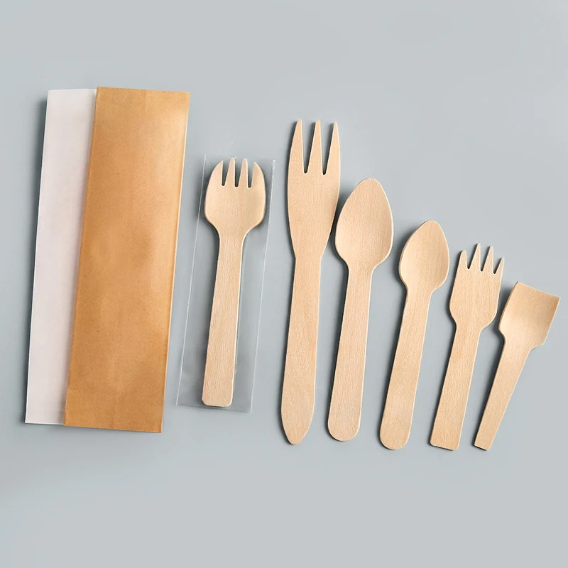 Wooden Spoon Fork Knife Disposable Birch Wood Cutlery with Paper Box - Image 3