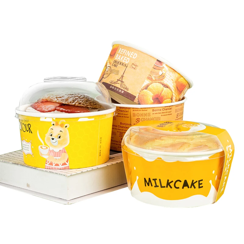 1000ml Custom Disposable Take Out Kraft White Paper Salad Cake Bowl 200°C Oven Bake Bowl Fast Food Container with Lids