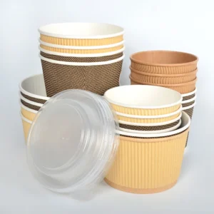 Corrugated Disposable Round Kraft Paper Soup Container 750ml 1100ml Take Away Fruit Food Salad Bowl