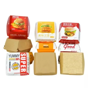 Factory Wholesale Disposable Cardboard Burger Packaging Biodegradable Customizable Kraft Paper Hamburger Box