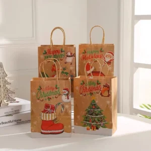 Eco-friendly Kraft Paper Christmas Gift Bags for Supermarket Exhibition & Promotion-Custom Packaging