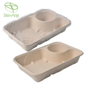 Cheap Rectangle Compartment Biodegradable Microwavable Takeout Container Takeaway Sugarcane Bagasse Food Box 0-1L