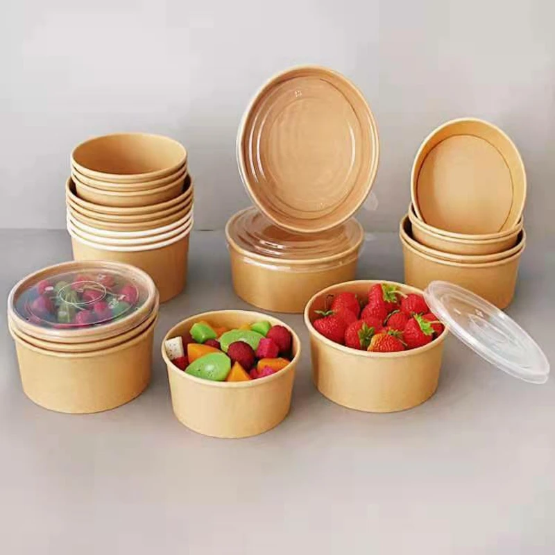 Printable Microwave Disposable Food Packaging Hot Container Round White Kraft Paper Soup Bowl With Lid - Image 3