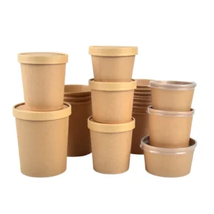 Cheap Disposable 8oz Container Eco Friendly Bucket Take Out Kraft Paper Soup Bowl With Lid
