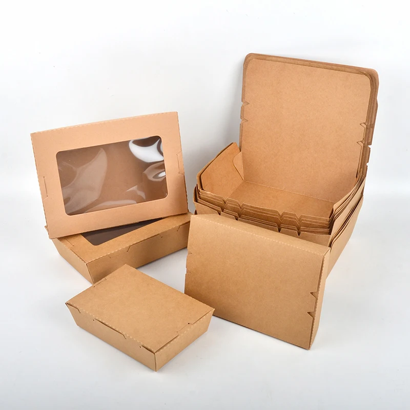 Wholesale Kraft Paper Food Box Salad Fruit Takeaway Box Lunch Packaging Box With PET PP Window