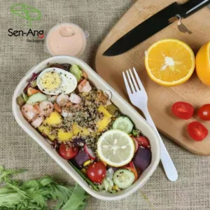 Take Out Environmental Takeaway Bento Sugarcane Pulp 2 Compartment Lunch Box With Lid