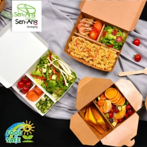 New Product Container Leak Proof Lunch With Compartment Microwaveable Safe Kraft Paper Box
