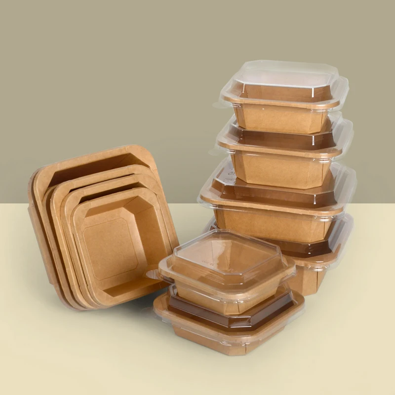 1L Disposable Eco-Friendly Takeaway Kraft Paper Octagonal Bowl with PET Lid for Salad Pet Food & Bread - Image 3