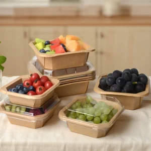 Disposable Kraft Paper Food Container Customized Waterproof Packaging Lunch Box Square Paper Salad Bowl With Lid